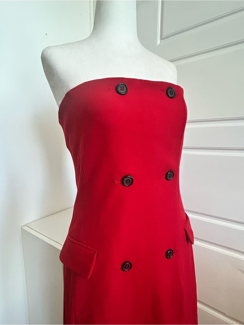 Zara Red Strapless Double Breasted Midi Dress Size M-Very Good Condition❤️